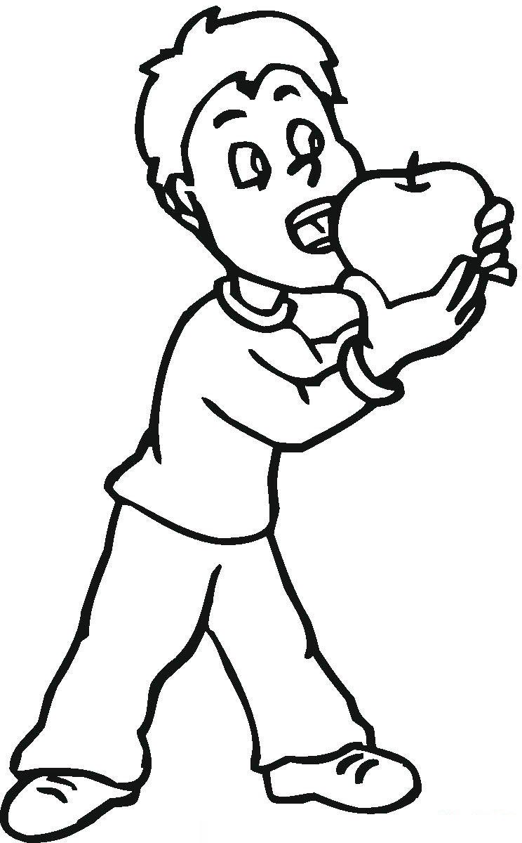 小男孩吃苹果简笔画