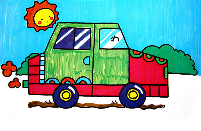 儿童画出行的小汽车