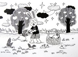 可爱的小兔子在拔萝卜简笔