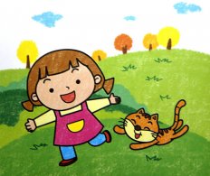 小女孩和她的猫咪在野外郊