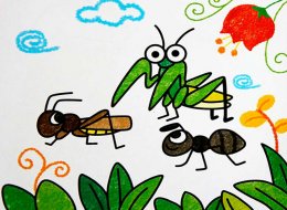 螳螂和蚂蚁蜡笔画