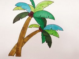 椰子树怎么画简笔画，椰子