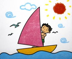 小男孩坐帆船简笔画