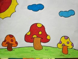 蘑菇的画法，三颗漂亮的蘑