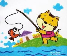 小猫咪悠闲地钓鱼简笔画